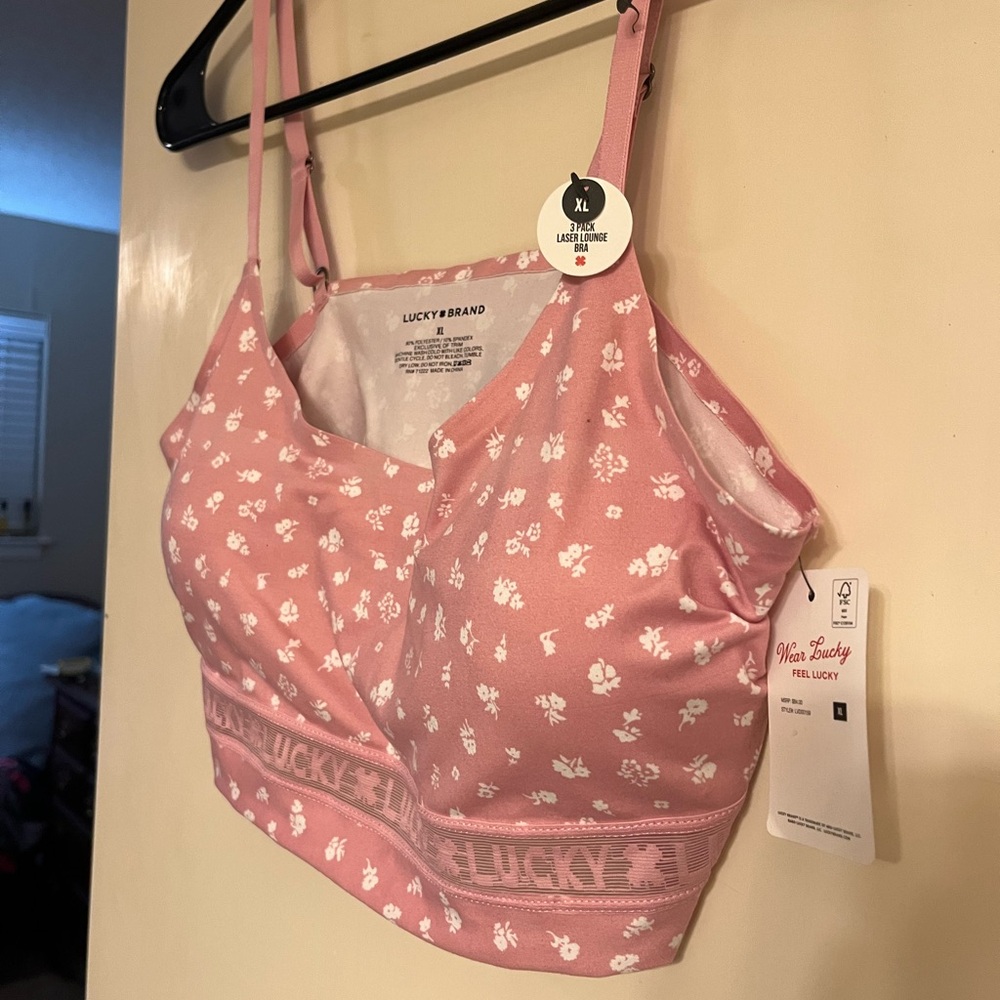 Lucky Brand pink floral and lace super soft lounge sports bra - Picture 8 of 8